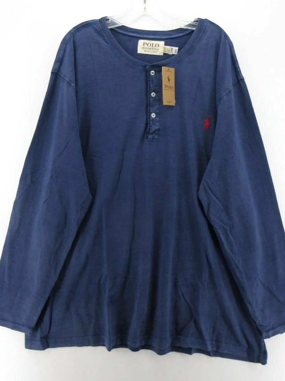 Polo Ralph Lauren Denim Supply Shirt 2XB Navy Henley Pullover Red Pony